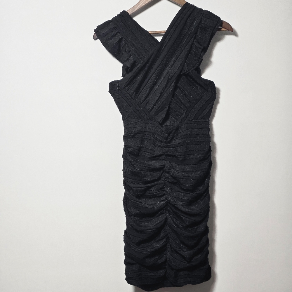 Line + Dot Short Black Mini Dress Ruched Ruffle Cocktail - Picture 4 of 12